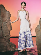 Palm Broided Bambou  Dress White | فستان نسائي
