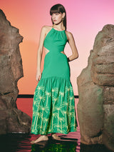Palm Broided Bambou Dress Green | فستان نسائي