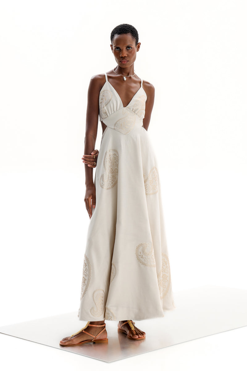 Cut Out Delos Gold Off White Althea| فستان نسائي