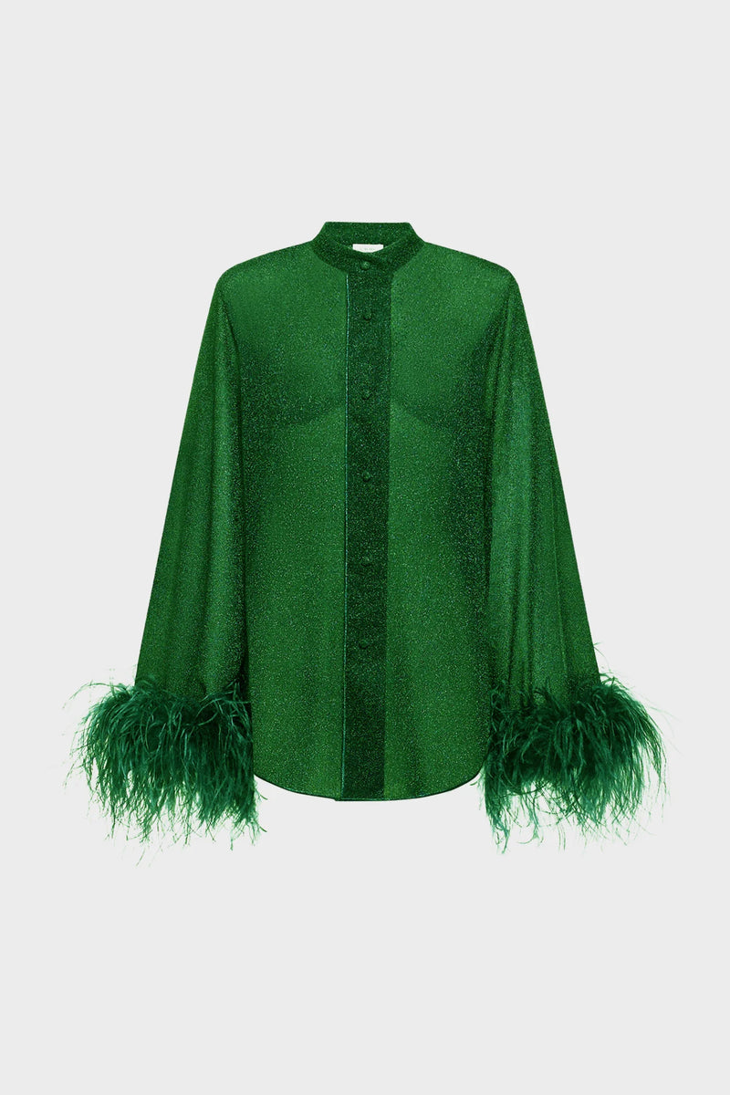 LUMIERE PLUMAGE LONG SHIRT EMERALD GREEN | قميص علوي نسائي