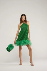 LUMIERE PLUMAGE NECKLACE MINI DRESS EMERALD GREEN | لباس المرأة