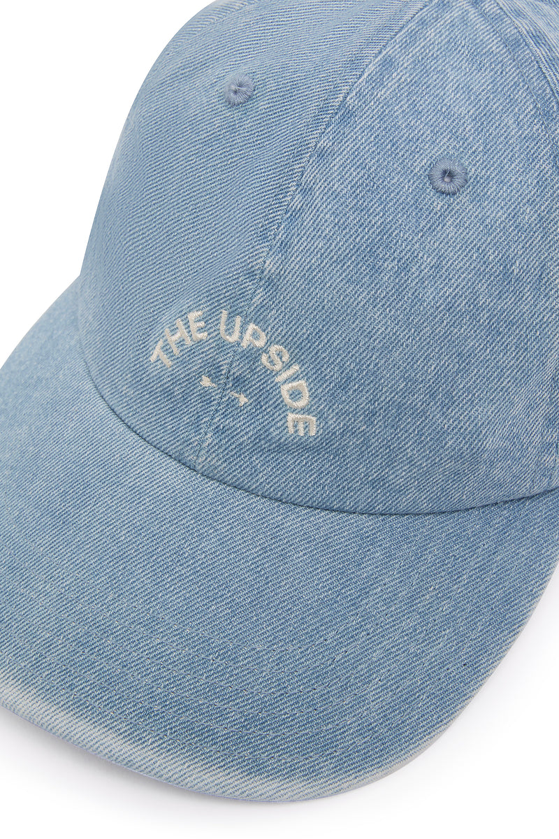 THE UPSIDE Washed Denim Soft Cap - Blue Cotton Retro Horseshoe Logo