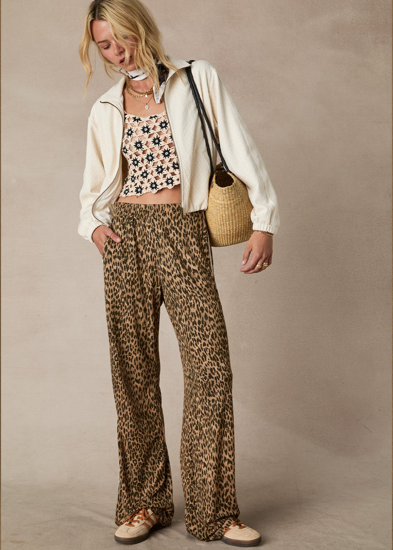 THE UPSIDE Leopard Panthera Jetset Pants: Slinky Viscose Blend, Straight Leg, Pockets