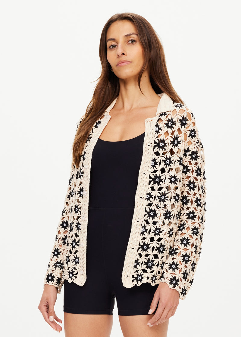 Luminary Malia Crochet Shirt - Natural Long Sleeve Cotton Top