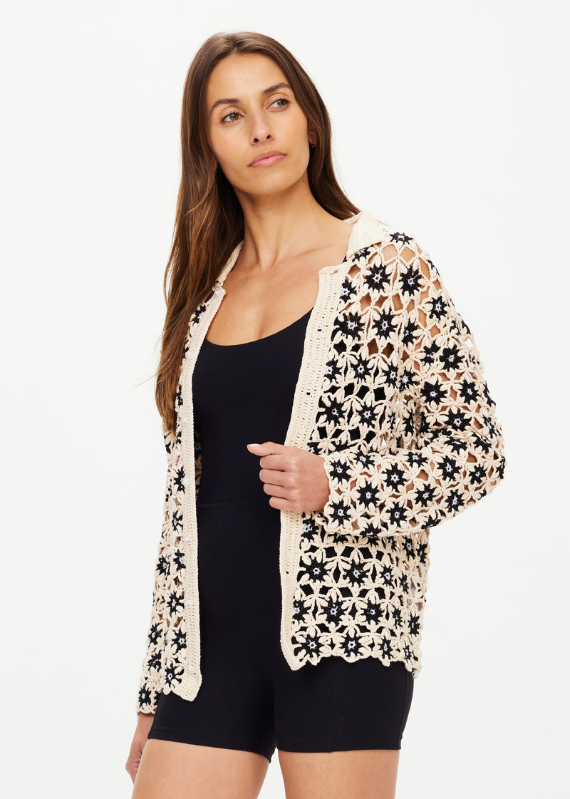 Luminary Malia Crochet Shirt - Natural Long Sleeve Cotton Top