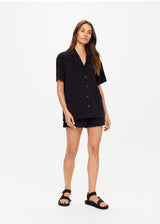 The Upside Women's Black Hemp Cotton Saddle Up Collared Shirt