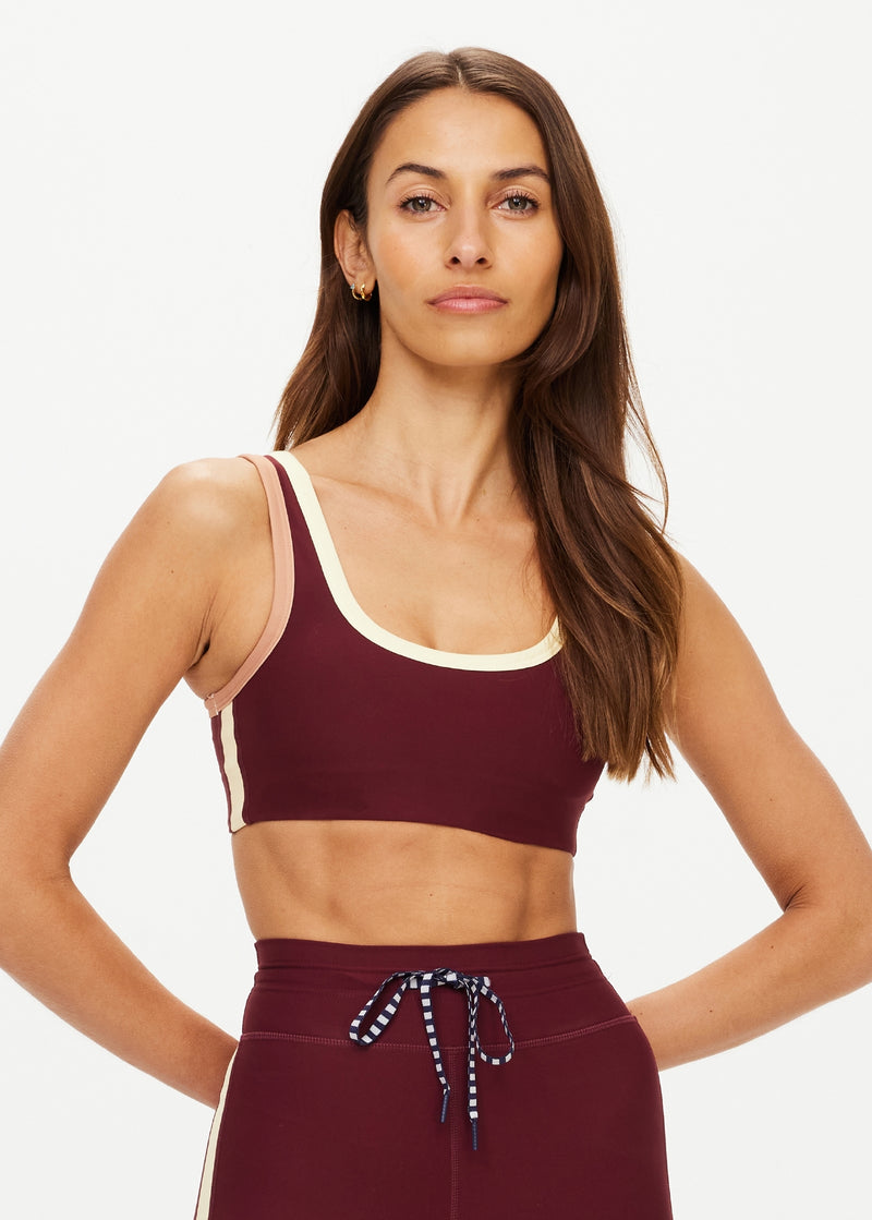 The UPSIDE Trail Harley Scoop Bra in Bordeaux Maroon
