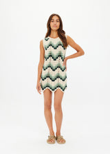 Elegant Jade Organic Cotton Crochet Mini Dress, Scalloped Design for Summer Leisure