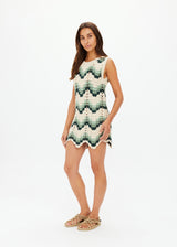 Elegant Jade Organic Cotton Crochet Mini Dress, Scalloped Design for Summer Leisure