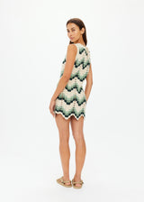 Elegant Jade Organic Cotton Crochet Mini Dress, Scalloped Design for Summer Leisure