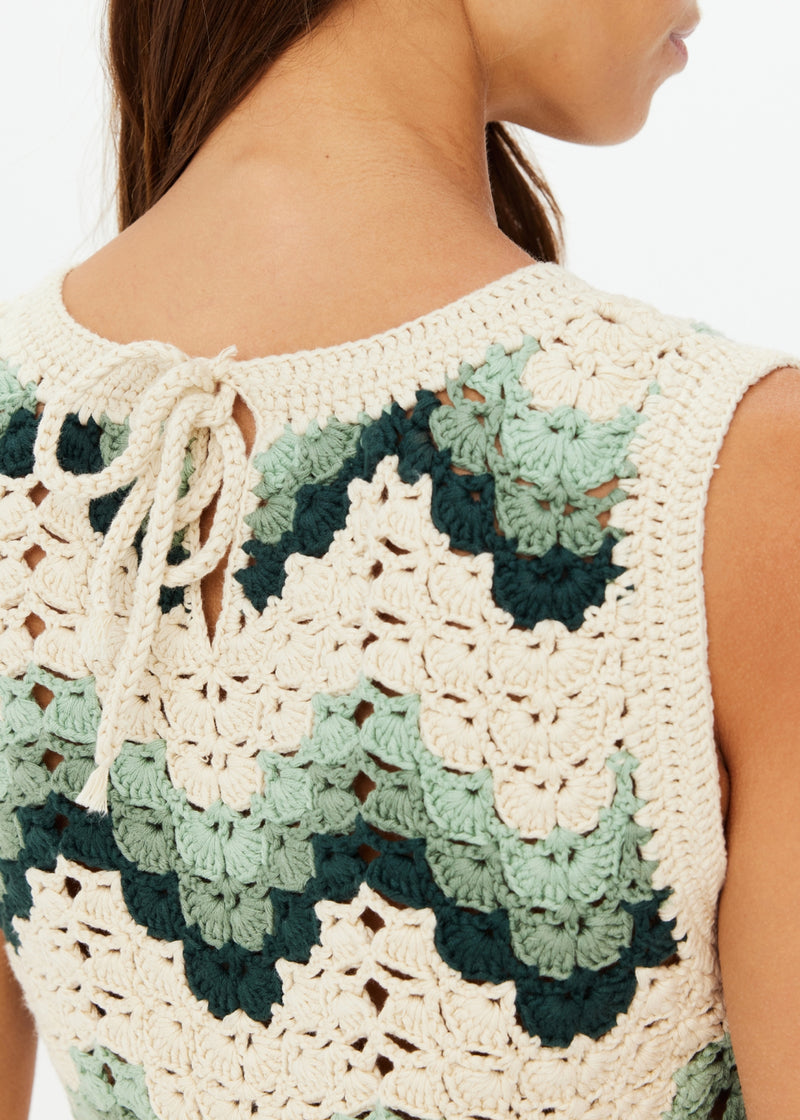 Elegant Jade Organic Cotton Crochet Mini Dress, Scalloped Design for Summer Leisure