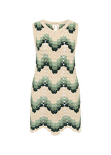 Elegant Jade Organic Cotton Crochet Mini Dress, Scalloped Design for Summer Leisure