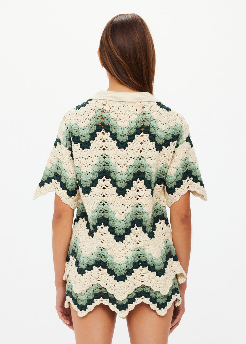 THE UPSIDE Women's Jade Crochet Shirt: Organic Cotton, Relaxed Fit, Button-Front