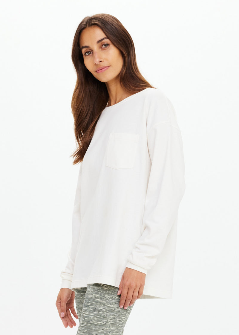THE UPSIDE Women's Cream Recycled Cotton Soho Cara Relaxed Long Sleeve Top