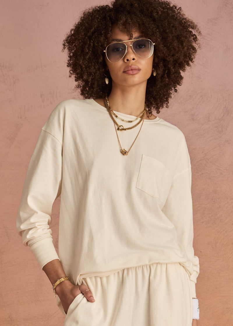 THE UPSIDE Women's Cream Recycled Cotton Soho Cara Relaxed Long Sleeve Top