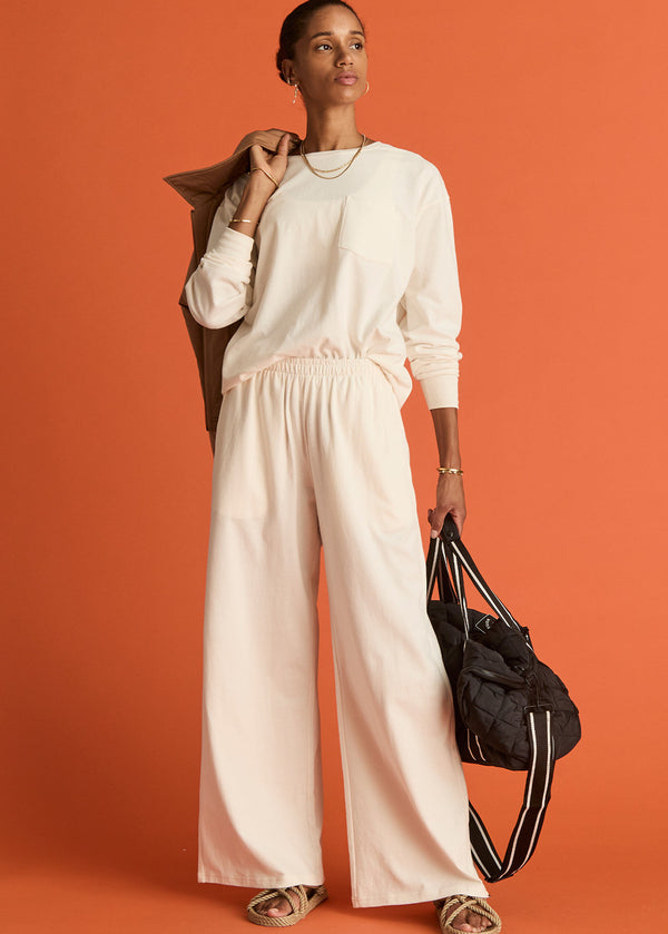 UPSIDE Soho Tokio Cream Wide Leg Recycled Cotton Leisure Pants