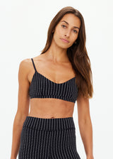 Zenith Pinstripe Women's Sports Bra: Low Coverage, Soft Support, Adjustable Fit