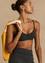 Zenith Pinstripe Women's Sports Bra: Low Coverage, Soft Support, Adjustable Fit