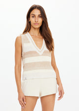 THE UPSIDE Nikko V-Neck Knit Vest: Organic Cotton, Oversized Fit, Creme Stripe