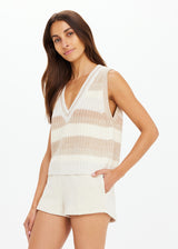 THE UPSIDE Nikko V-Neck Knit Vest: Organic Cotton, Oversized Fit, Creme Stripe