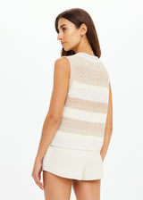 THE UPSIDE Nikko V-Neck Knit Vest: Organic Cotton, Oversized Fit, Creme Stripe