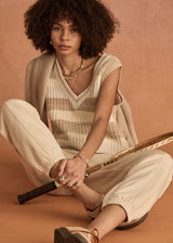THE UPSIDE Nikko V-Neck Knit Vest: Organic Cotton, Oversized Fit, Creme Stripe