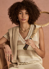 THE UPSIDE Nikko V-Neck Knit Vest: Organic Cotton, Oversized Fit, Creme Stripe