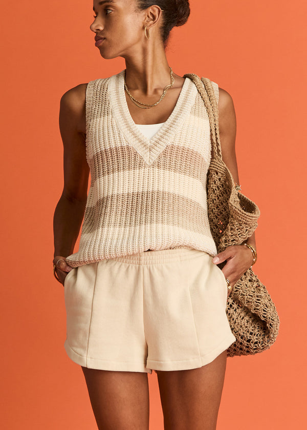Women's Organic Cotton Dee Short, Creme, Elastic Waist, Side Pockets, Everyday
