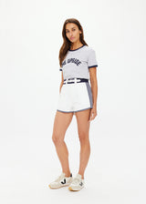 Premium Organic Cotton Racer Shorts: Vintage Style, Navy Belt, Striped Sides, Everyday Leisure