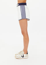 Premium Organic Cotton Racer Shorts: Vintage Style, Navy Belt, Striped Sides, Everyday Leisure