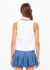 Women's Henri White Cotton Pique Collared Sleeveless Tennis Top