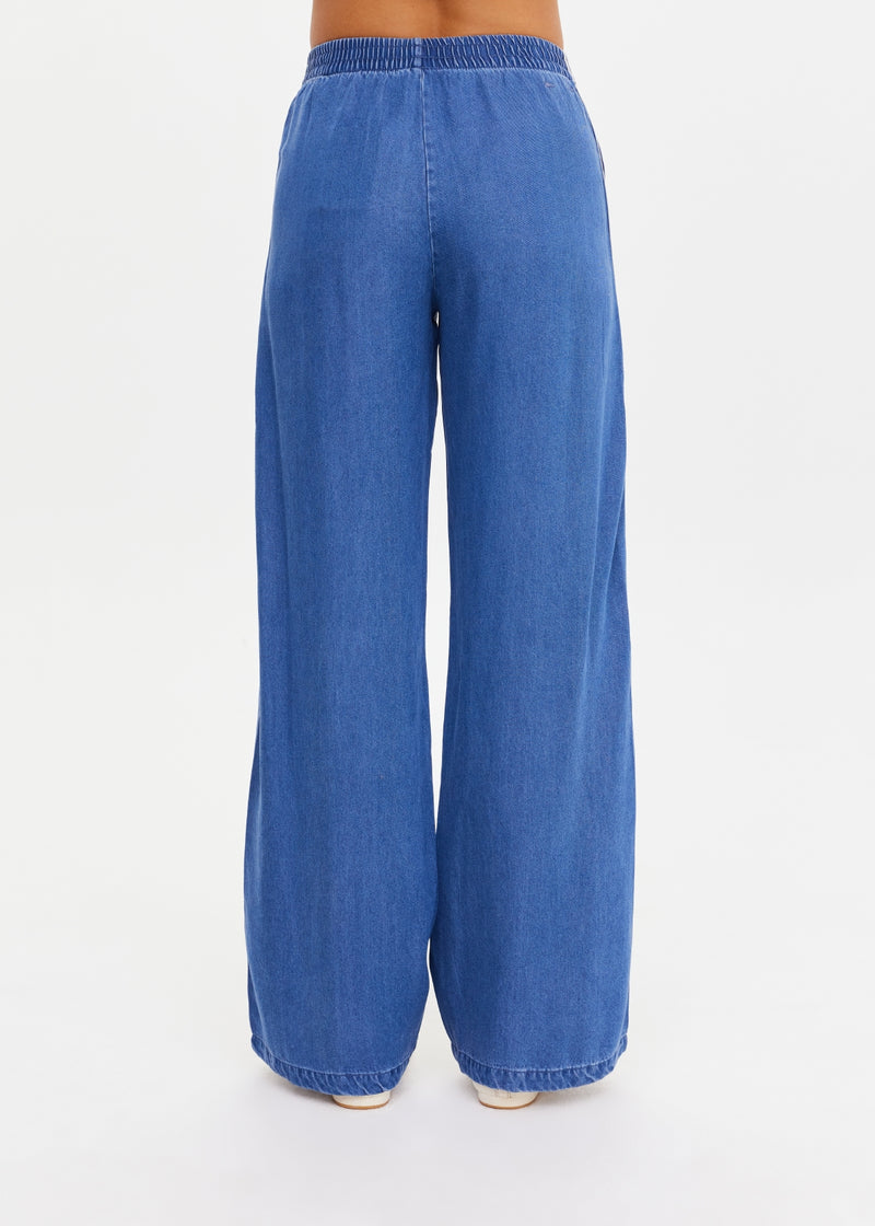 Women's Lykke Juliet Denim Chambray Low-Rise Pants with Mesh Side Stripe