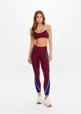 ADESA High-Rise 25-inch Midi Pant: Merlot Recycled Rib, Moisture-Wicking, V-Panel Waistband