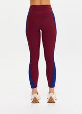 ADESA High-Rise 25-inch Midi Pant: Merlot Recycled Rib, Moisture-Wicking, V-Panel Waistband