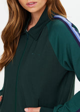 Elegant Maneki Pari Racing Green Zip Jacket with Striped Sleeves & Viscose Blend