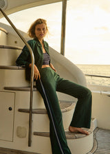 Elegant Maneki Pari Racing Green Zip Jacket with Striped Sleeves & Viscose Blend