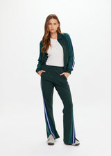 Women's Maneki Petra Flare Racing Green Pants: Eco-Viscose, Hem Splits, Taped Sides