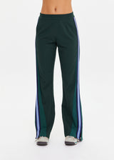 Women's Maneki Petra Flare Racing Green Pants: Eco-Viscose, Hem Splits, Taped Sides