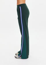 Women's Maneki Petra Flare Racing Green Pants: Eco-Viscose, Hem Splits, Taped Sides