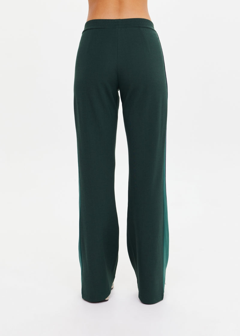 Women's Maneki Petra Flare Racing Green Pants: Eco-Viscose, Hem Splits, Taped Sides