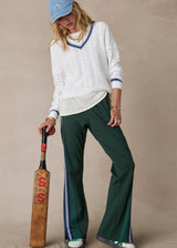 Women's Maneki Petra Flare Racing Green Pants: Eco-Viscose, Hem Splits, Taped Sides