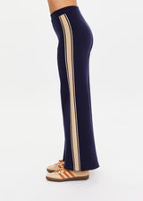 Women's Cosmo Freya Navy Organic Cotton Knit Pants with Chic Side Stripes