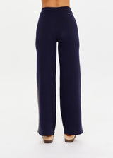 Women's Cosmo Freya Navy Organic Cotton Knit Pants with Chic Side Stripes