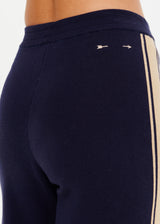 Women's Cosmo Freya Navy Organic Cotton Knit Pants with Chic Side Stripes