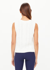 Women's Espada Hermina Creme Organic Cotton Chunky Cable Knit V-Neck Vest