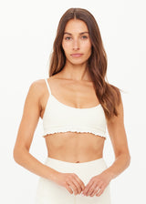 Volant Scoop Danni Bra in Creme: Premium Recycled Peached Fabric for Yoga & Pilates