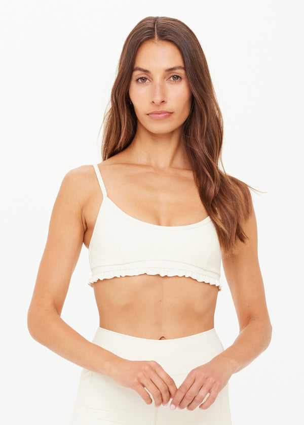 Volant Scoop Danni Bra in Creme: Premium Recycled Peached Fabric for Yoga & Pilates