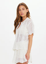 Agni Amayah Women's Relaxed Fit Cream Chevron Knit Shirt with Pearl Buttons