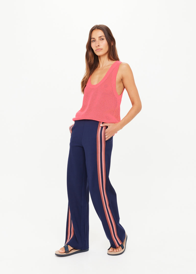 THE UPSIDE Ananda Wide Leg Cody Pant Navy Striped Lounge Trousers
