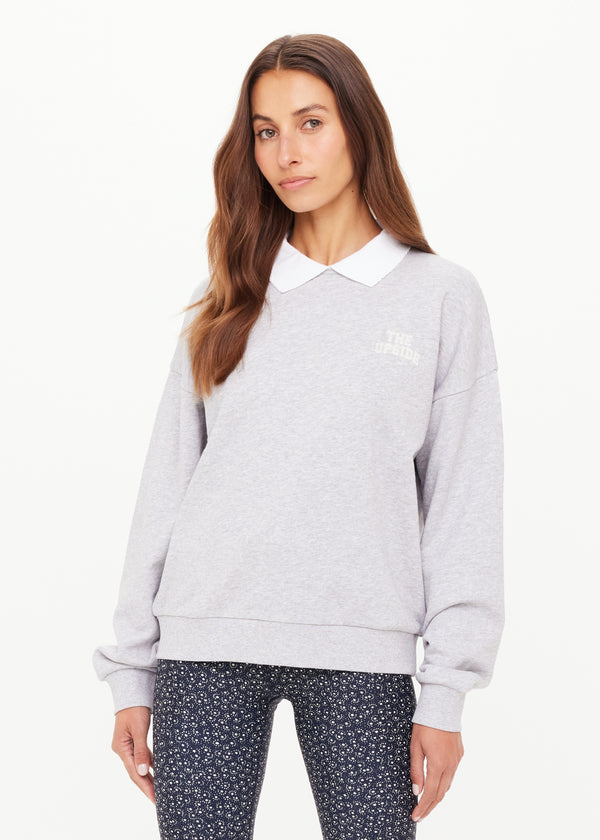THE UPSIDE Women's Organic Cotton Pascal Collared Crew Neck Sweatshirt Grey Marle